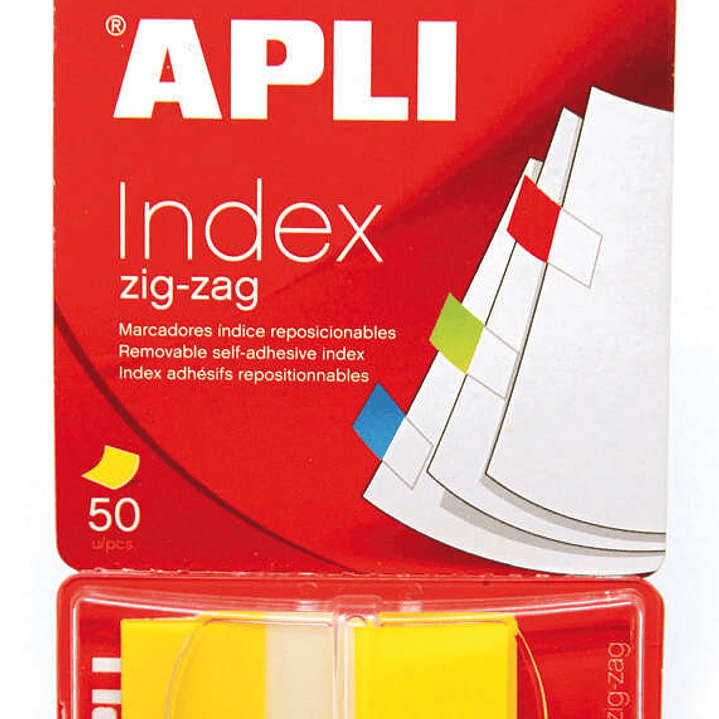 Apli Indices Adhesivos Film Zigzag 45x25mm Dispensador de 50 - Adhesivo Removible - Zigzag para Facil Identificacion - Amarillo 1