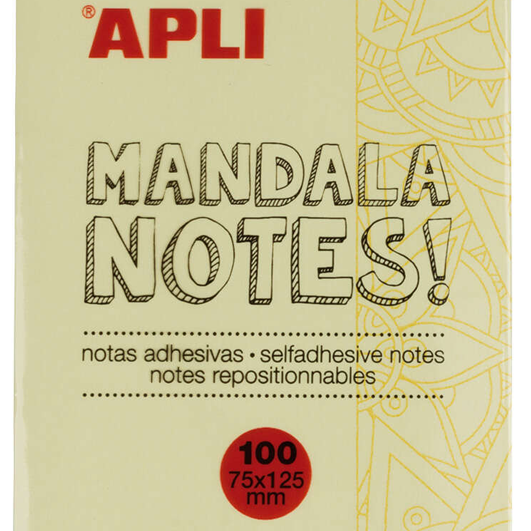 Apli Notas Adhesivas Mandala 125x75mm - 100 Hojas - Diseño Mandala - Adhesivo de Calidad - Amarillo 1