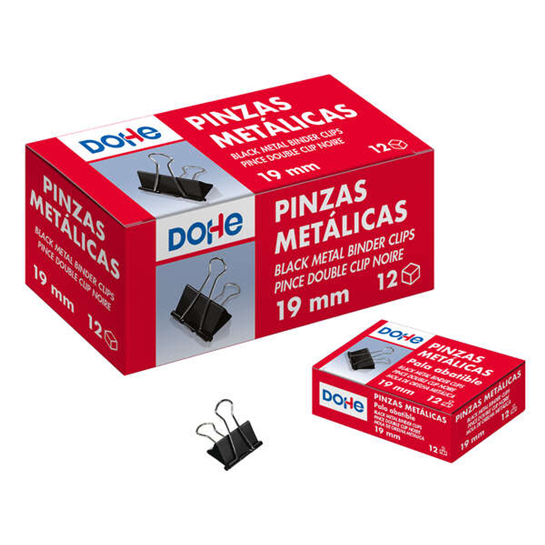 Dohe 12 Pinzas Metalicas Sujetapapeles de Pala Abatible - 50mm - Acero de Gran Resistencia - Color Negro 1