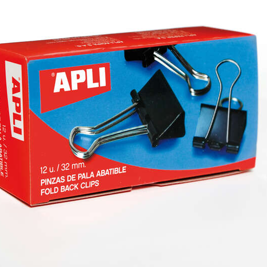 Apli Pack de 12 Pinzas Abatibles 15x32mm - Clips de Acero Templado en Negro - Asas en Acabado Niquel - Sujecion Optima hasta 120 Hojas 1