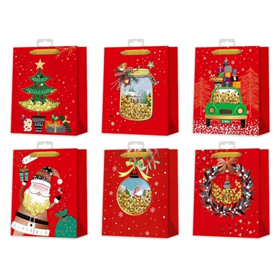 Bismark Bolsa de Papel Navidad Roja - Impresion Foil y Confetti - 6 Diseños Diferentes 1