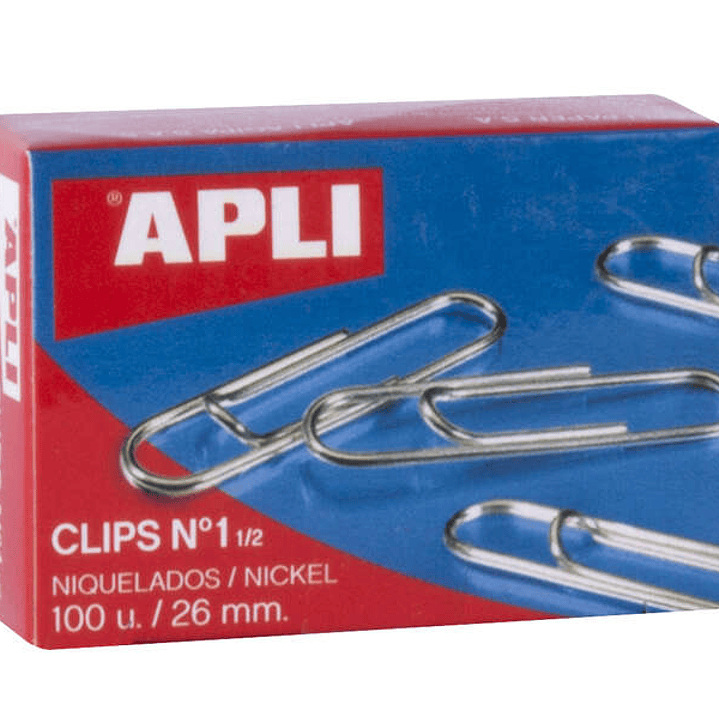 Apli Clips Alambre Nº 1½ (26mm) - Acabado Niquel Brillante - Alta Resistencia a la Oxidacion - Caja con 100 Clips 1