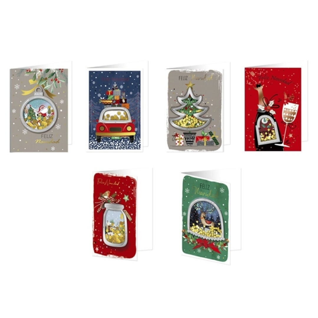 Bismark Tarjeta de Felicitacion Navideña con Sobre - Decorada con Confetti - 6 Diseños Diferentes 1