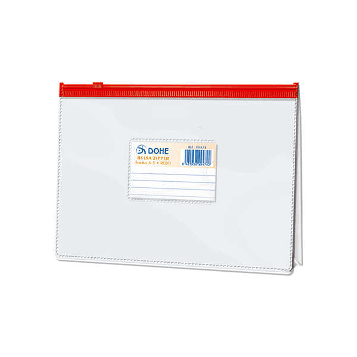 Dohe Bolsa Zipper Apaisada PVC Transparente 200 Micras - Tamaño A5 - Apertura Superior - Cierre Zip Hermetico 1