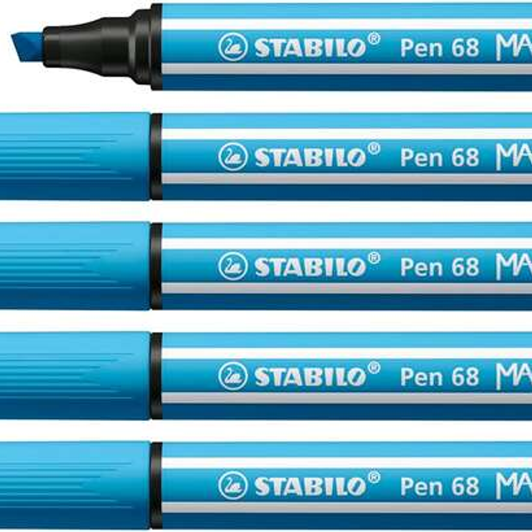 Stabilo Pen 68 MAX Rotulador - Punta de Fibra Biselada - Trazo entre 1-5mm aprox. - Tinta a Base de Agua - Color Azul Celeste 1