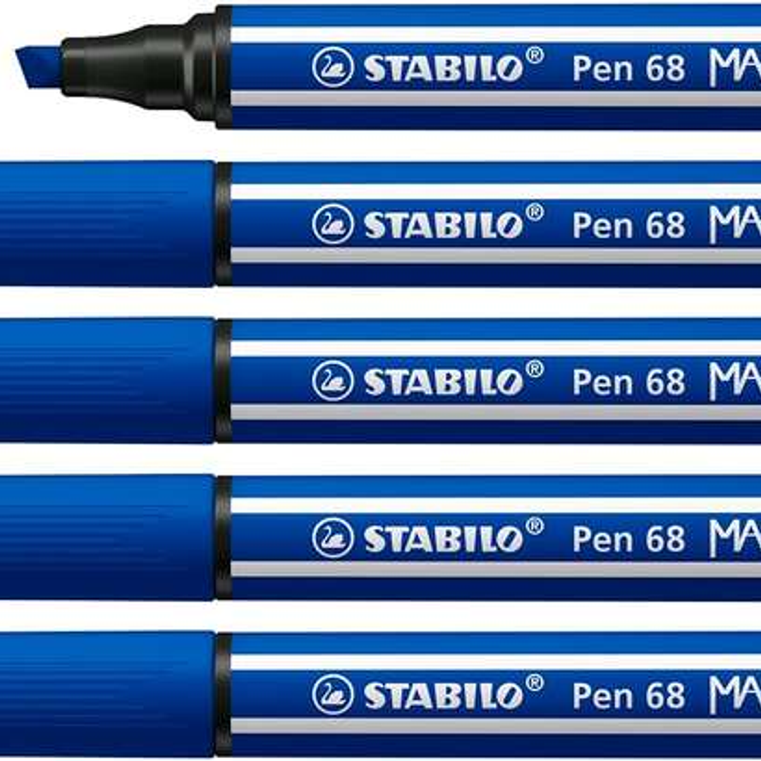 Stabilo Pen 68 MAX Rotulador - Punta de Fibra Biselada - Trazo entre 1-5mm aprox. - Tinta a Base de Agua - Color Azul Marino 1