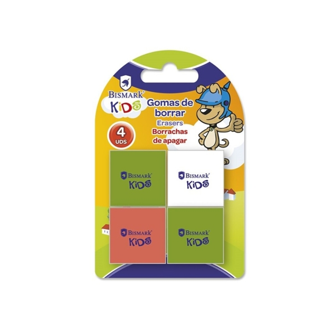 Bismark Kids Pack de 4 Gomas Cuadradas 2.8x2.8cm - Colores Surtidos 1