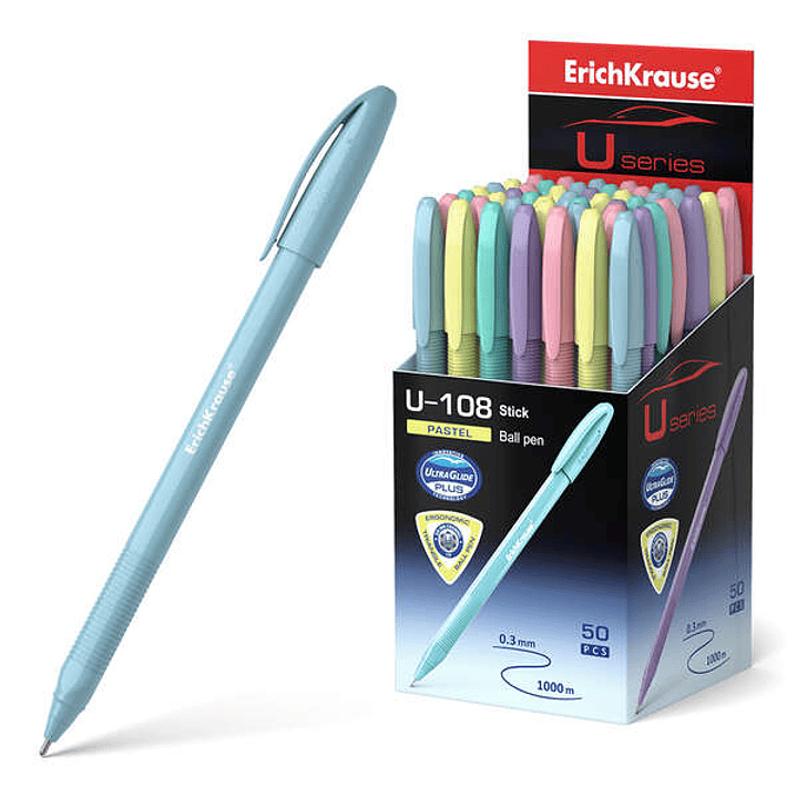 Erichkrause Boligrafo U-108 Pastel Stick 1.0 - Ultra Glide Technology - Tinta Azul 1