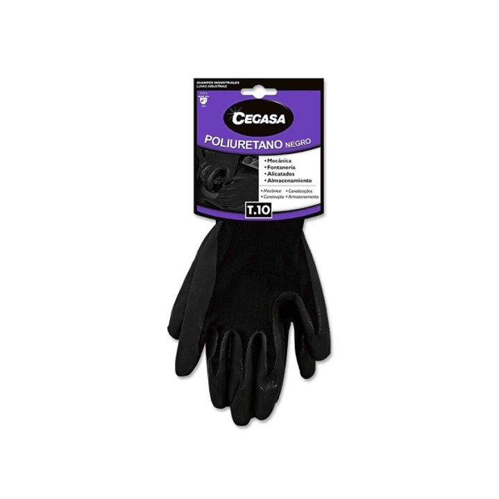 Cegasa Guantes de Trabajo Talla 10 - Fabricados en Poliester con Recubimiento de Poliuretano en Palma - Color Negro 1