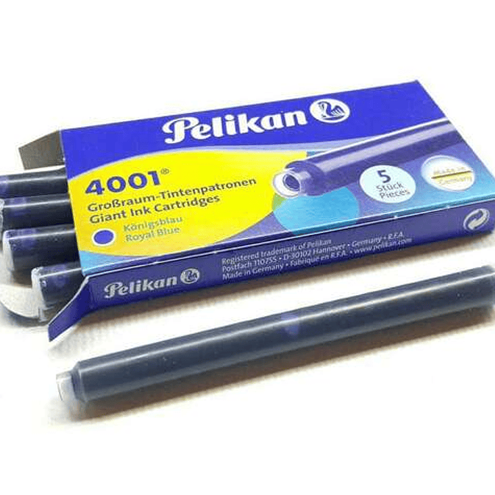 Pelikan 4001 GTP/5 Pack de 5 Cartuchos Largos - Tinta de Alta Calidad - Compatible con Plumas Estilograficas - Color Azul Real 1