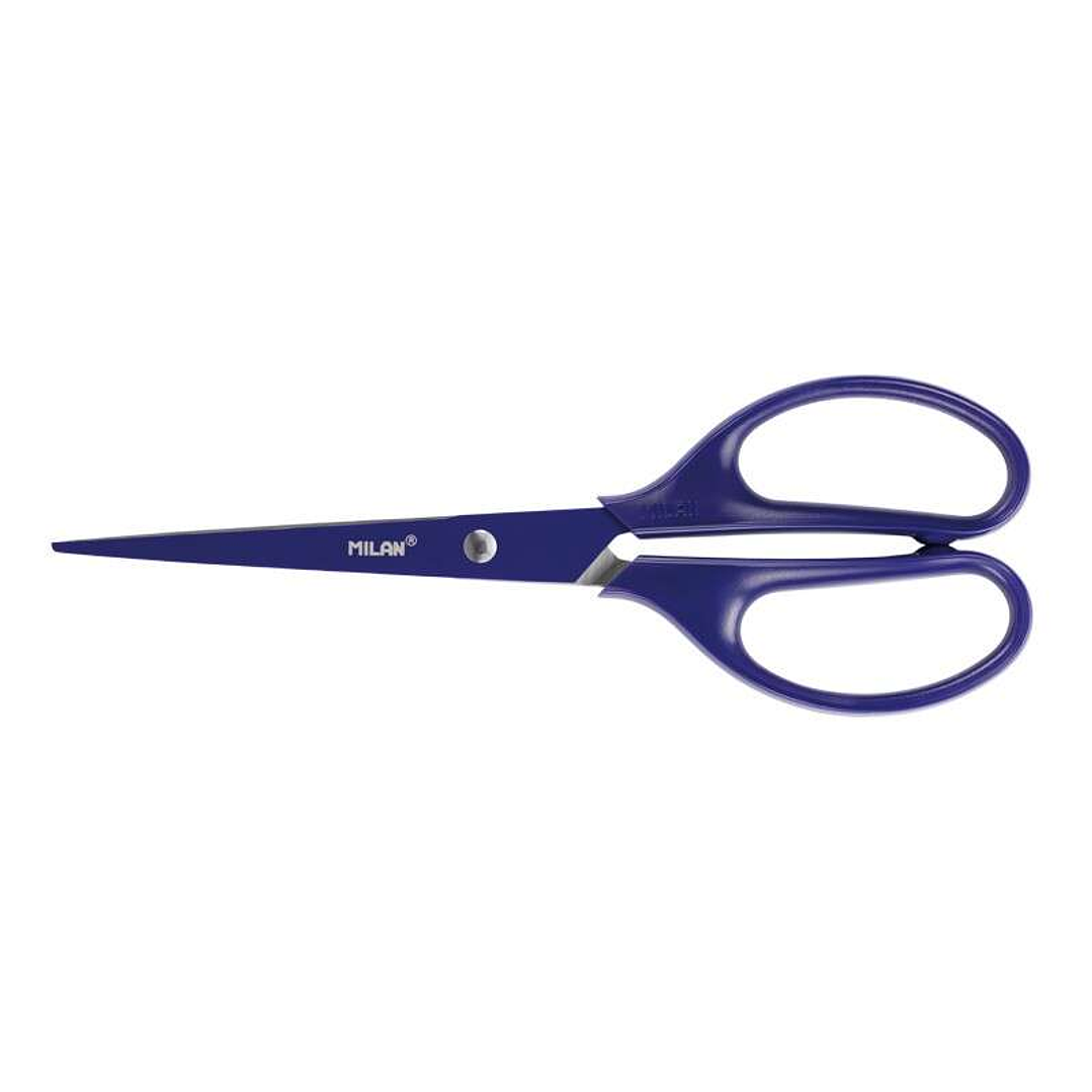 Milan Tijeras Oficina Acid con Cuchilla de Acero Inoxidable - Mango de Plastico Simetrico - Longitud 17cm - Color Azul 1