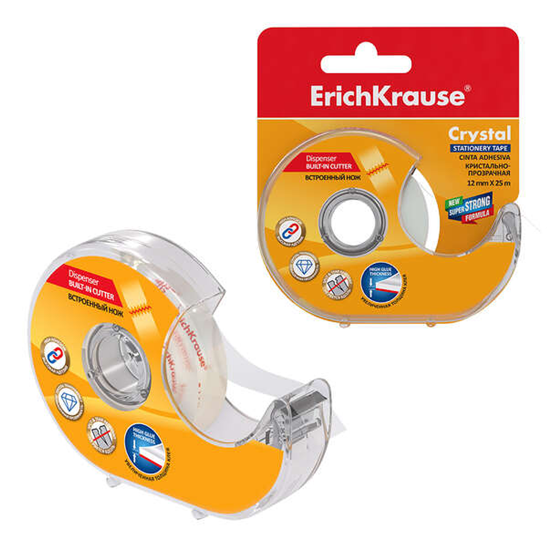 Erichkrause Cinta Adhesiva con Aplicador Crystal - 12mmx25m - Facil de Usar - Transparente 1