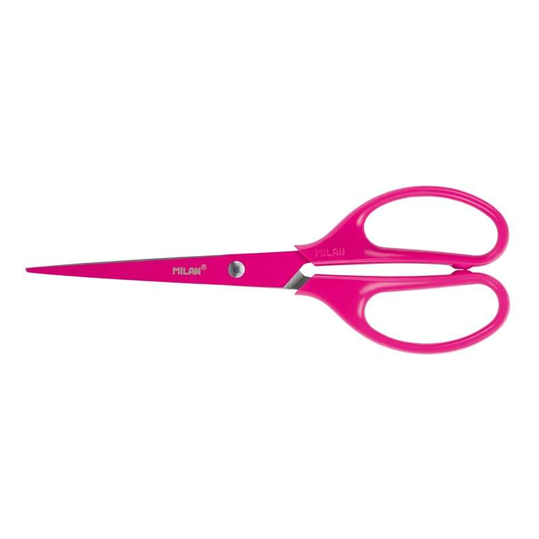 Milan Tijeras Oficina Acid con Cuchilla de Acero Inoxidable - Mango de Plastico Simetrico - Longitud 17cm - Color Rosa 1