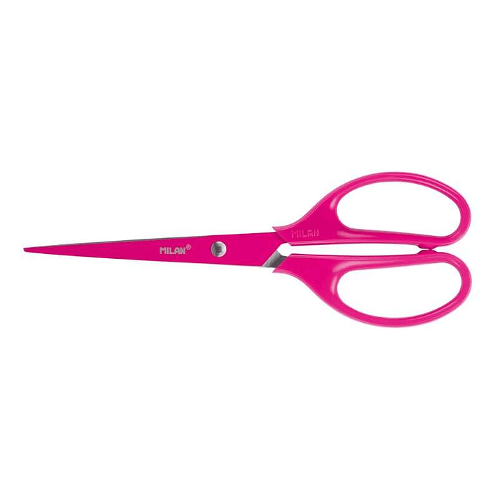Milan Tijeras Oficina Acid con Cuchilla de Acero Inoxidable - Mango de Plastico Simetrico - Longitud 17cm - Color Rosa 1