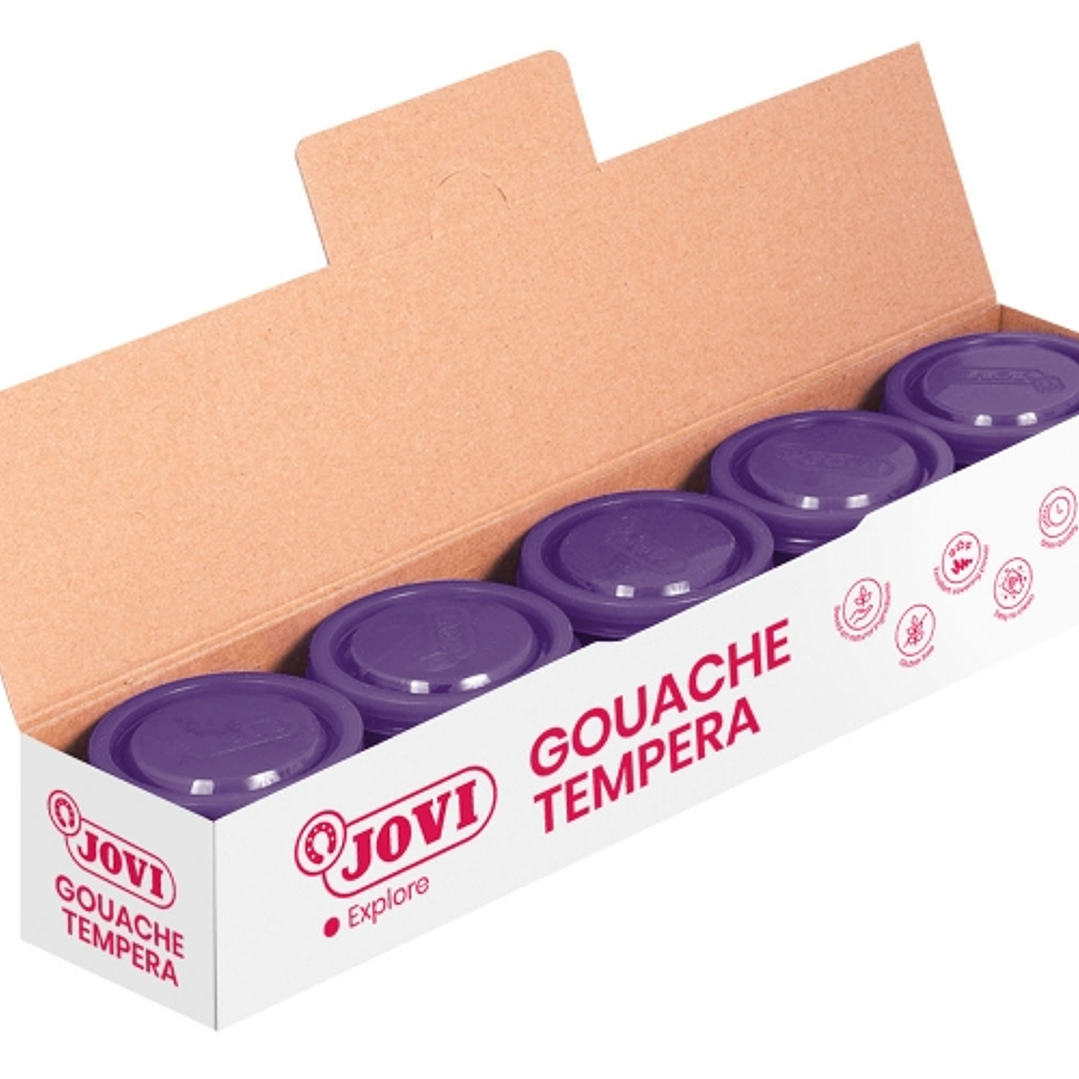 Jovi Bote de Tempera Escolar 35ml - Aplicacion en Multiples Superficies - Uso con Pincel, Rodillo o Espatula - Colores Mezclables - Color Violeta 1