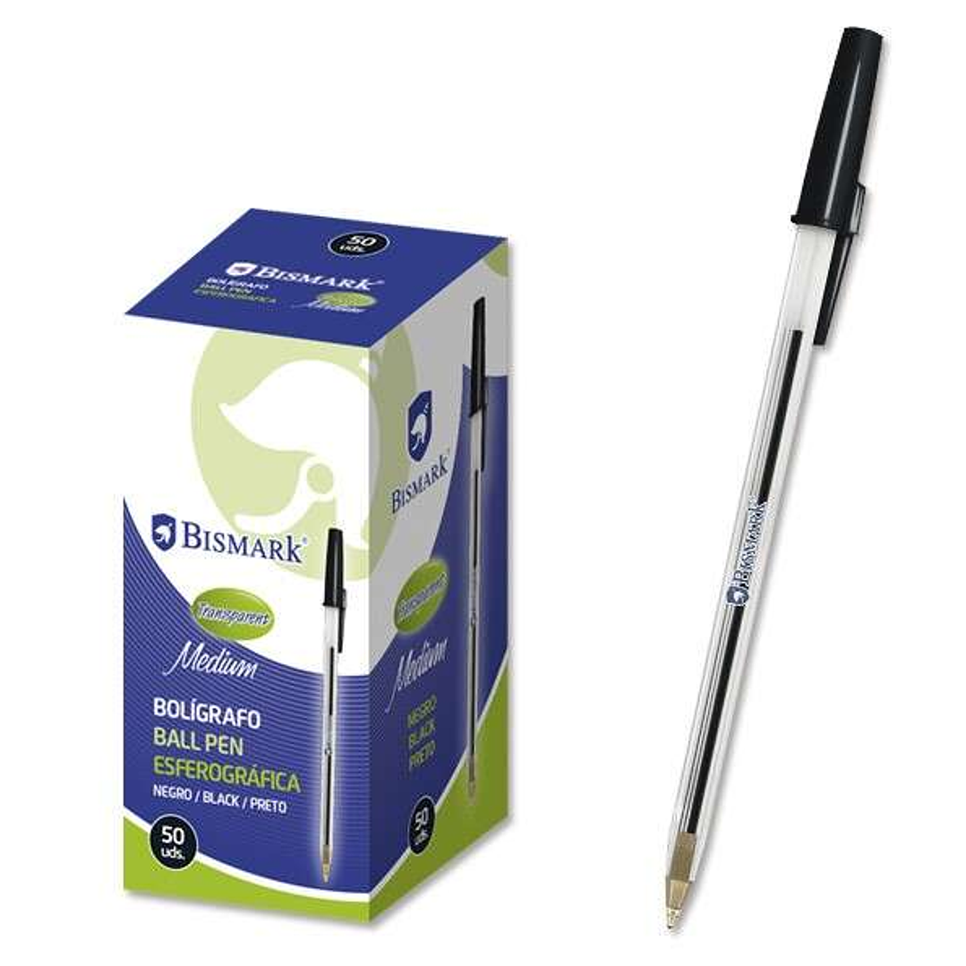 Bismark Boligrafo de Bola - Punta Redonda - Capuchon y Tapon del Color de la Tinta - Color Negro 1