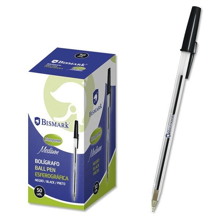 Bismark Boligrafo de Bola - Punta Redonda - Capuchon y Tapon del Color de la Tinta - Color Negro 1