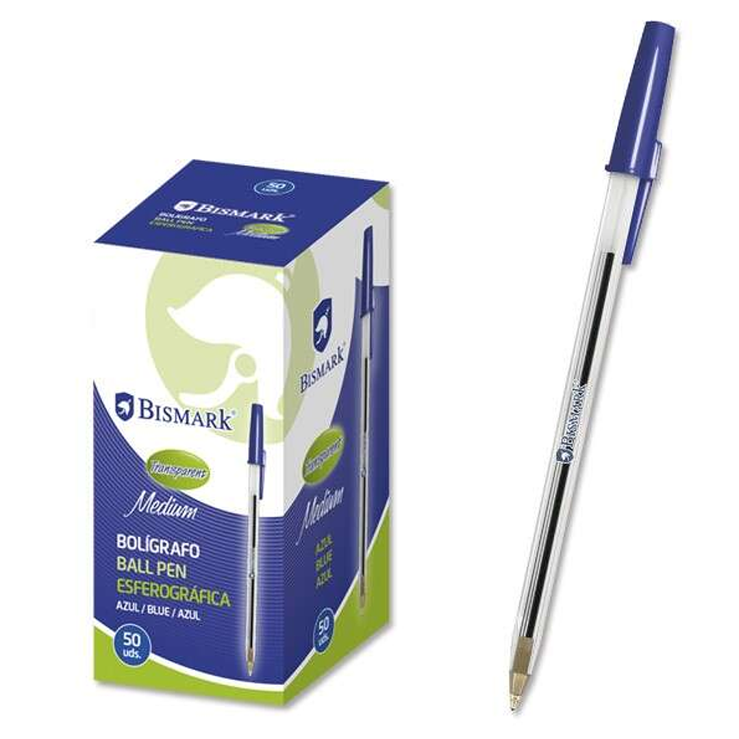 Bismark Boligrafo de Bola - Punta Redonda - Capuchon y Tapon del Color de la Tinta - Color Azul 1