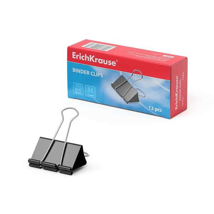 Erichkrause Pack de 12 Pinzas para Papeles 32mm - Capacidad hasta 145 Hojas - Resistente a la Corrosion - Alta Resistencia - Color Negro 1
