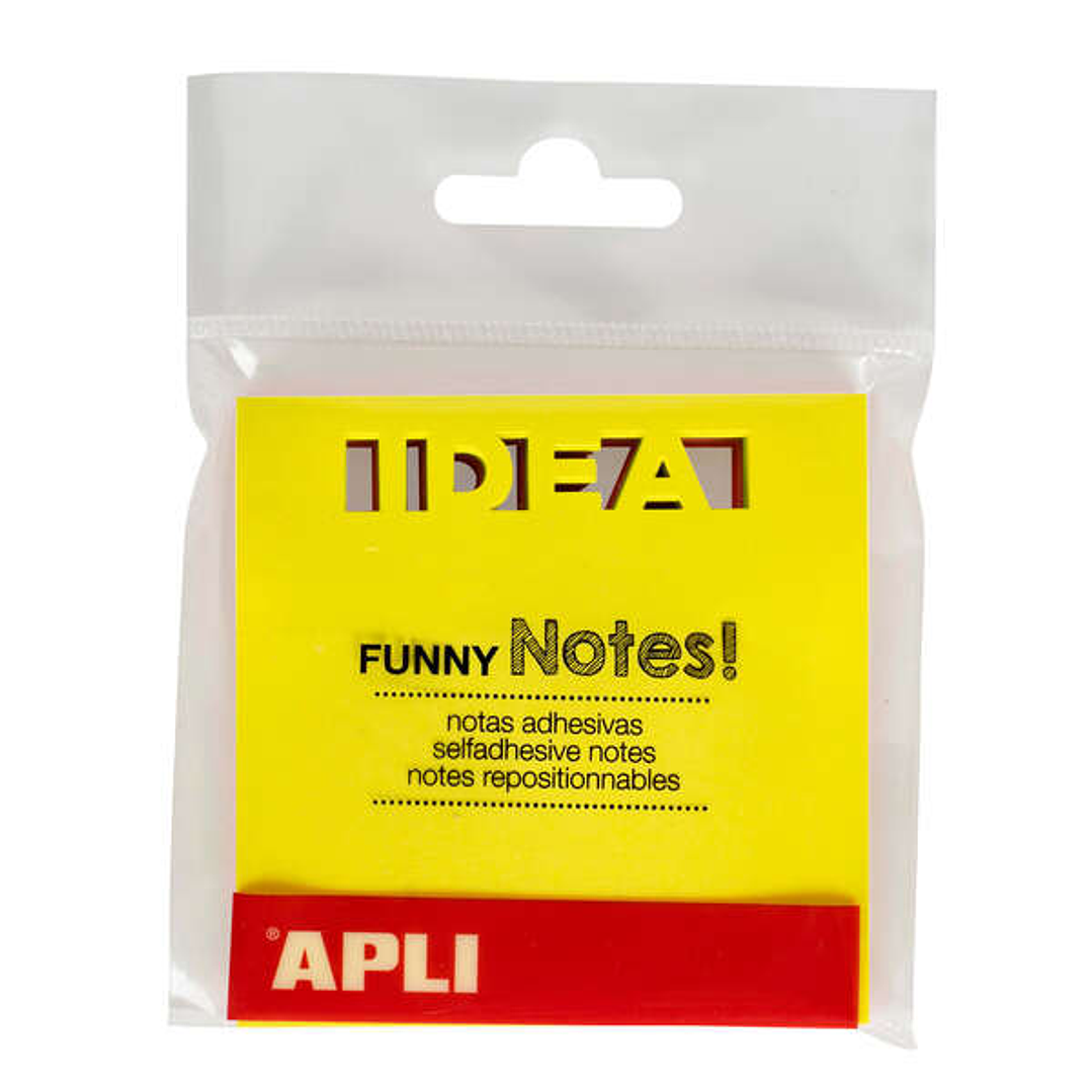 Apli Notas Adhesivas Troquelado Idea 75x75mm Bloc 75 Hojas - 3 Colores Surtidos Fluorescentes - Ideal para Organizar - Vibrante 1