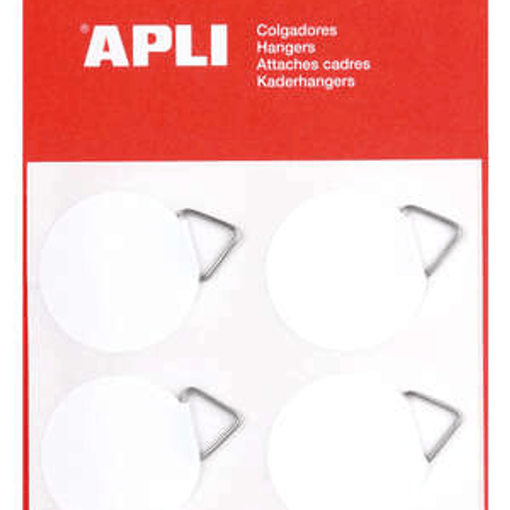Apli Pack de 12 Colgadores Autoadhesivos Redondos Ø 30mm - Triangulo Metalico de Soporte - Base Adhesiva Blanca - Gran Resistencia - Ideal para Fotos, 1