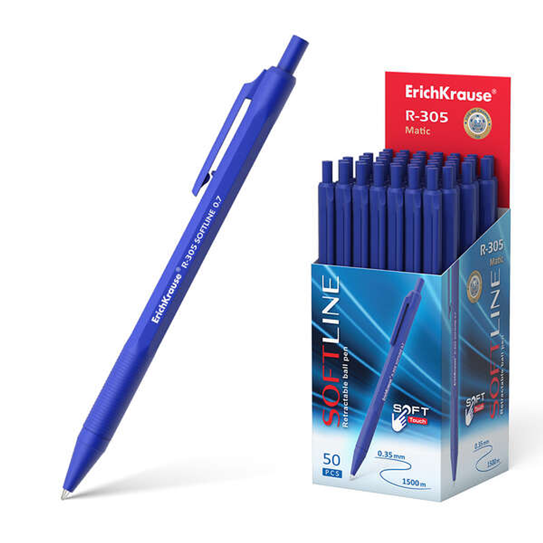 Erichkrause Boligrafo Automatico R-305 - Recargable - Punta de Aguja - Cuerpo Hexagonal Opaco - Tinta de Secado Rapido - Color Azul 1