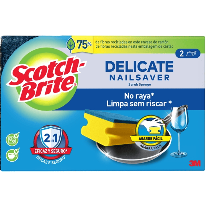Scotch-Brite Delicate Pack de 2 Estropajos de Cocina - Proteccion para los Dedos - No Raya - Color Amarillo 1