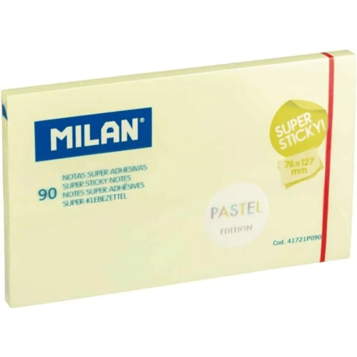 Milan Bloc de 90 Notas Super Adhesivas - Removibles - Mayor Permanencia - 76mm x 127mm - Color Amarillo Pastel 1