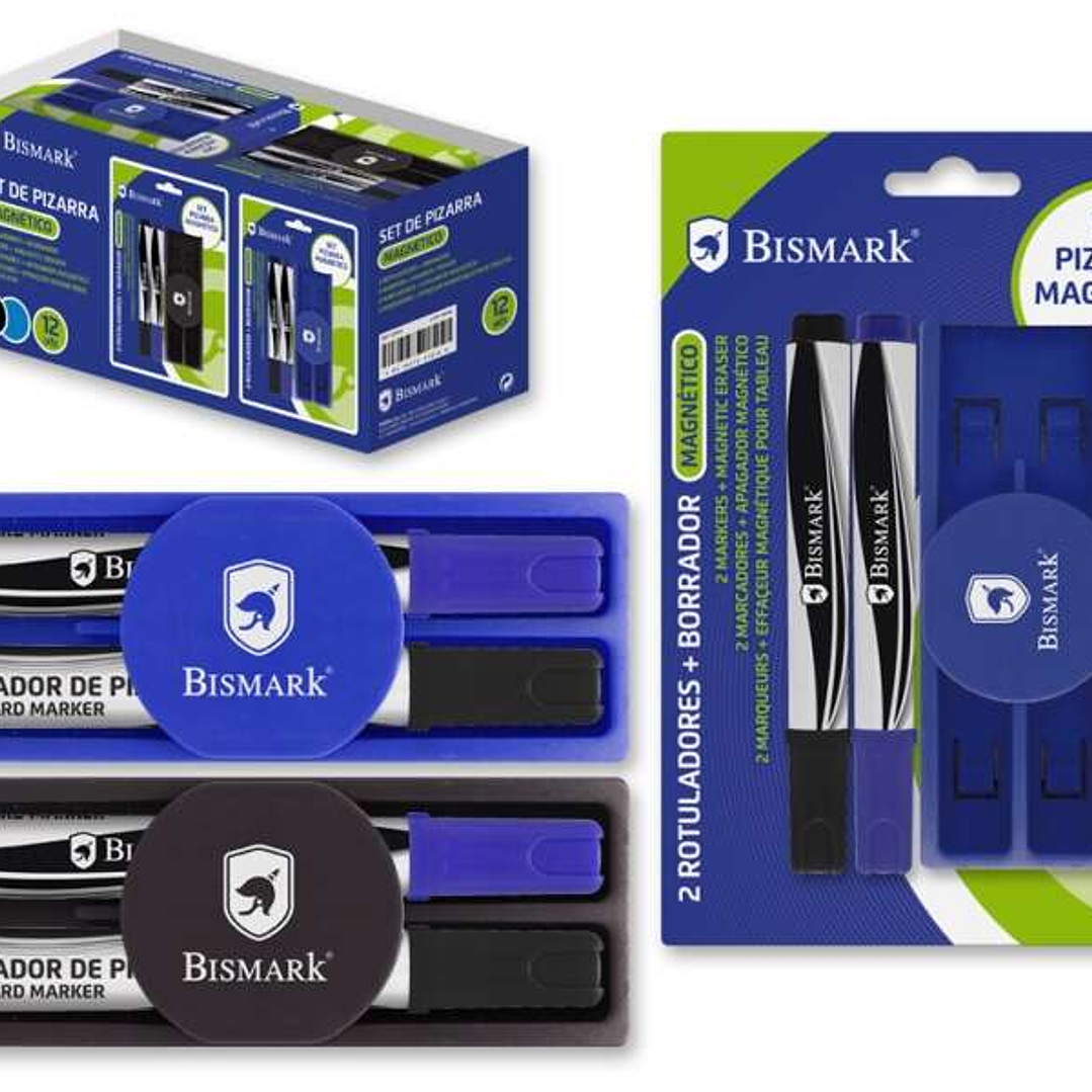 Bismark Pack de 2 Rotuladores para Pizarra + Borrador con Funcion Magnetica - Ideal para Uso en Oficinas y Aulas - Color Surtido 1