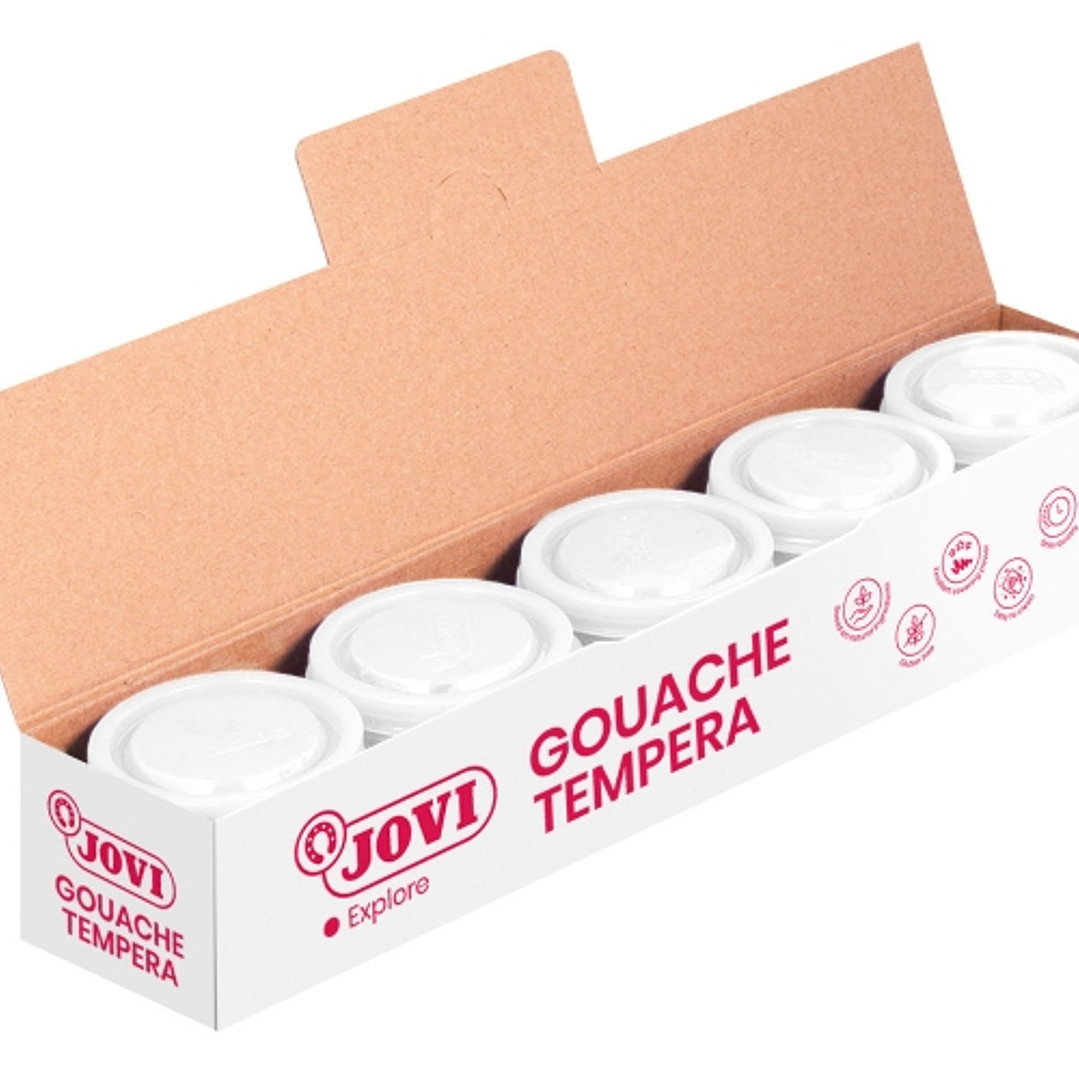 Jovi Bote de Tempera Escolar 35ml - Aplicacion en Multiples Superficies - Uso con Pincel, Rodillo o Espatula - Colores Mezclables - Color Blanco 1