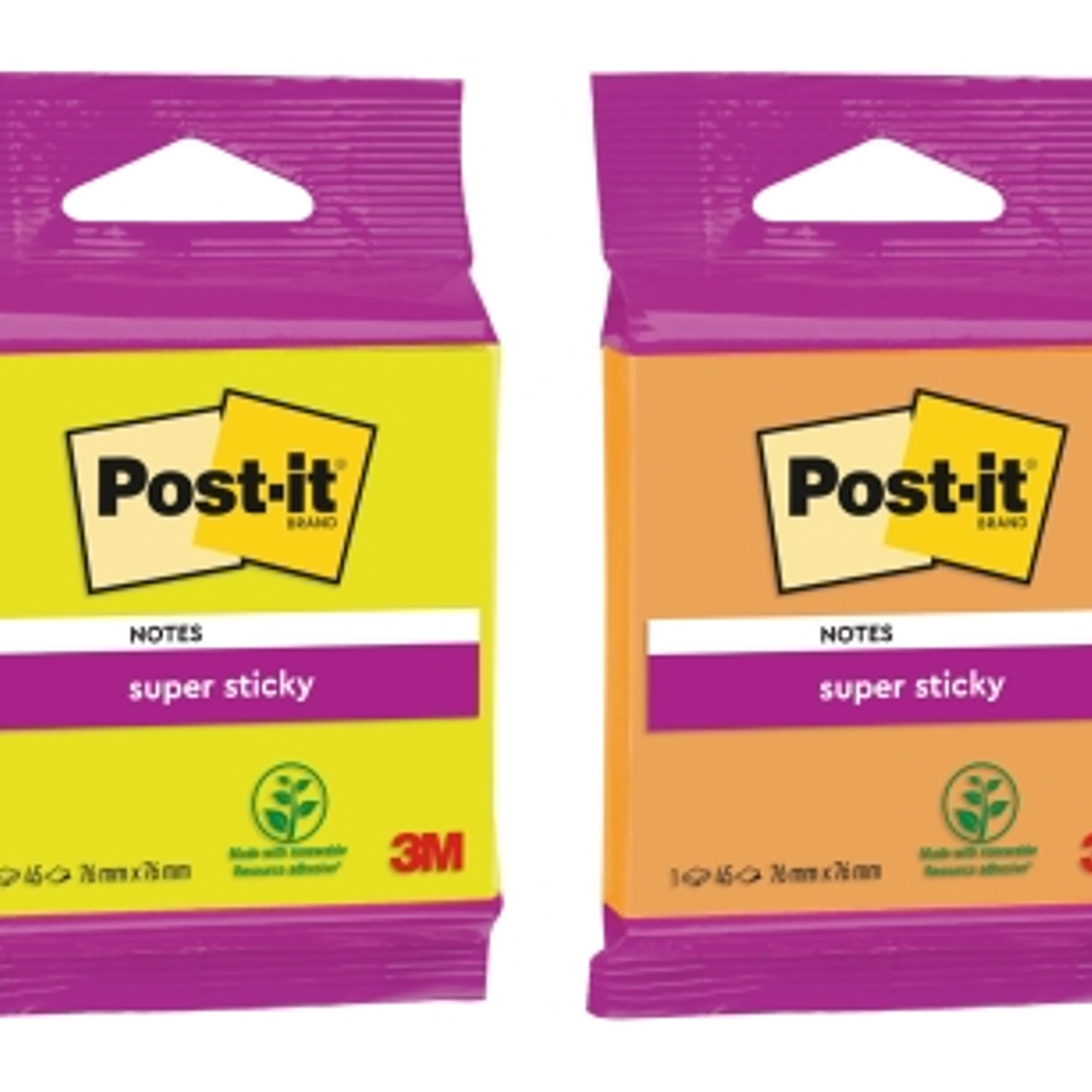 Post-It Super Sticky Bloc de 45 Notas Adhesivas Reposicionables - Forma Cuadrada - 76x76mm - Colores Surtidos 1
