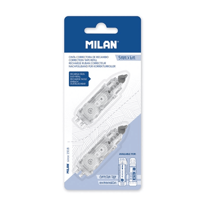 Milan Pack de 2 Recambios para Cinta Correctora 5mm x 6m - Compatible con Correctores Cilindrico y Extension 1