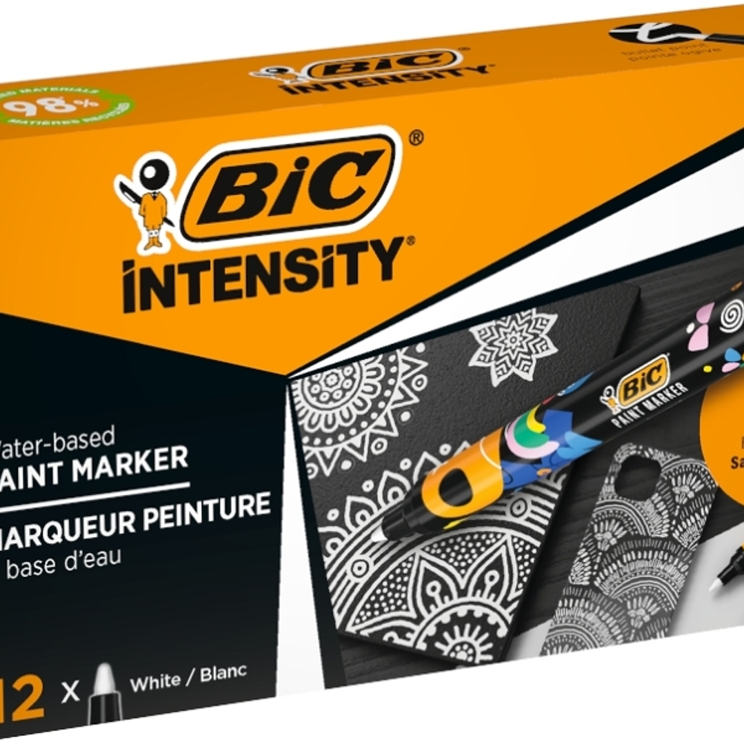 Bic Intensity Marcador de Pintura - Punta Media - Tinta con Base de Agua - 98% de Materiales Reciclados - Color Blanco 1