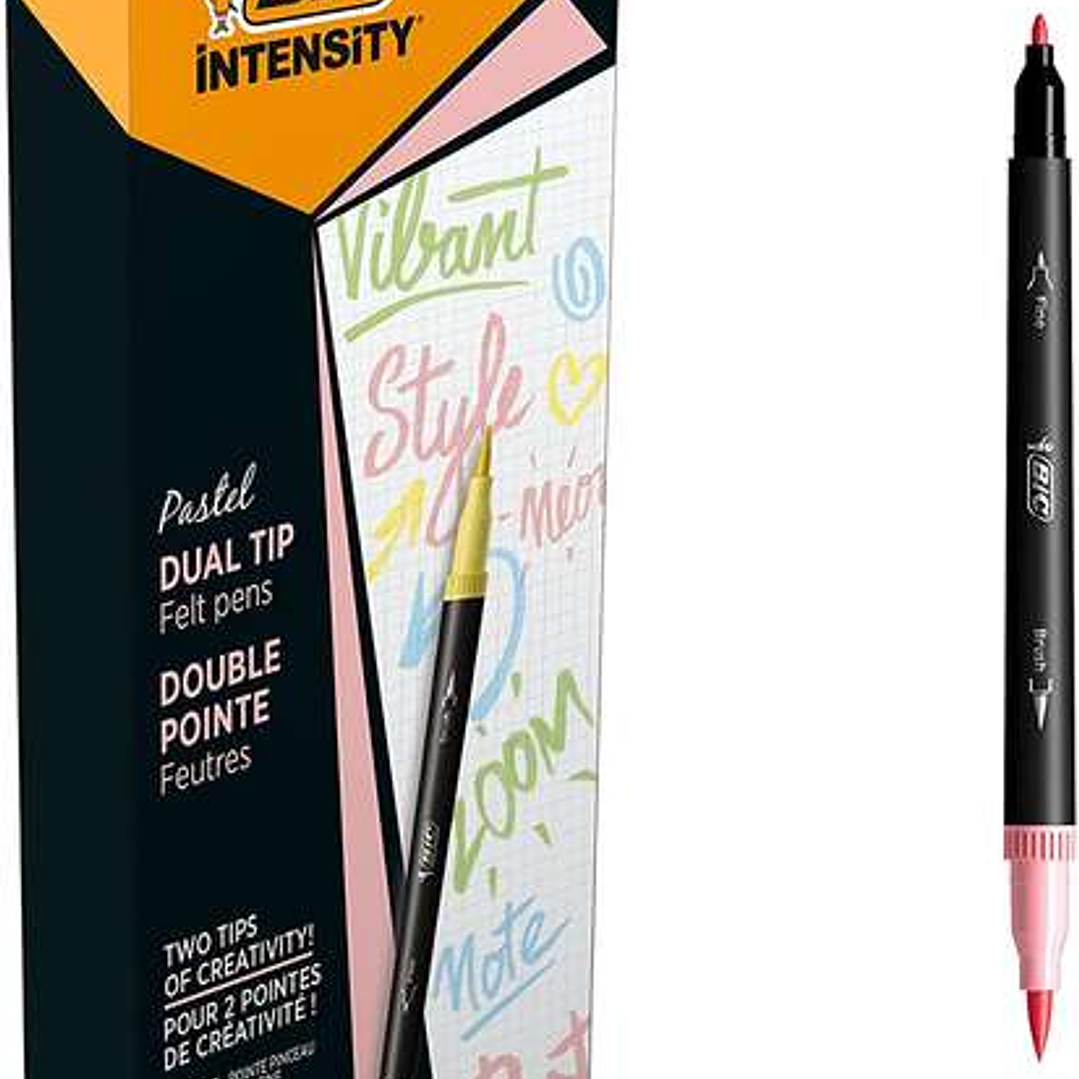 Bic Intensity Dual Tip Pastel Rotulador Doble Punta - Punta de Pincel + Punta Fina - Tinta con Base de Agua - Colores Pastel Surtidos 1