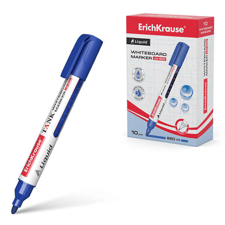 Erichkrause Liquid LW-600 Marcador de Pizarra Blanca - Tinta Liquida a Base de Alcohol - Punta en Forma de Bala - Ancho de Linea 2.5mm - Color Azul 1