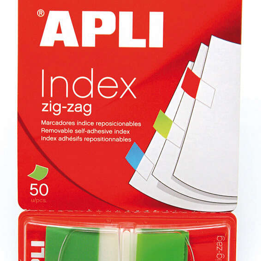 Apli Indices Adhesivos Film Zigzag 45x25mm - Dispensador de 50 Indices - Adhesivo de Calidad - Facil de Despegar - Diseño Zigzag - Verdes 1