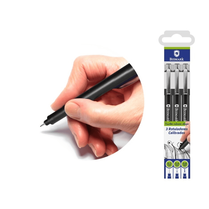 Bismark Pack 3 Rotuladores Calibrados 0.2, 0.4, 0.8mm - Color Negro 1