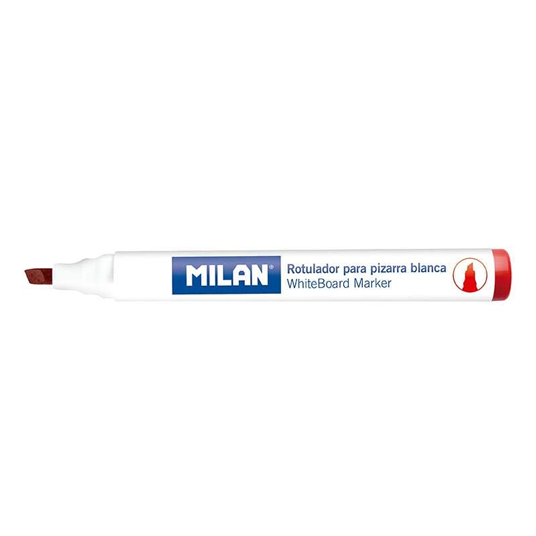 Milan Rotuladores para Pizarra Blanca con Punta Biselada - Punta 1 - 4 mm - Tinta a Base de Alcohol - Borrable en Seco - Color Rojo 1