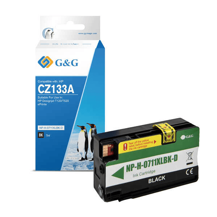 G&G HP 711XL Negro Cartucho de Tinta Pigmentada Generico - Reemplaza CZ133A/CZ129A 1