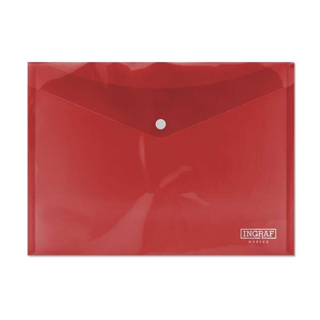 Ingraf Sobre Portadocumentos A4 - Cierre de Broche - Polipropileno Cristal Transparente - Color Rojo 1
