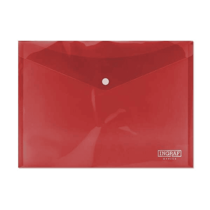 Ingraf Sobre Portadocumentos A4 - Cierre de Broche - Polipropileno Cristal Transparente - Color Rojo 1