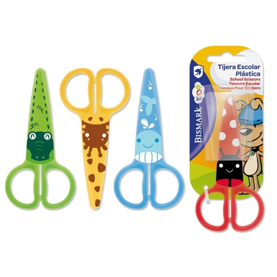 Bismark Kids Plastica Tijera Escolar de Plastico - Decoradas con Animales - Punta Roma - 4 Diseños Surtidos 1