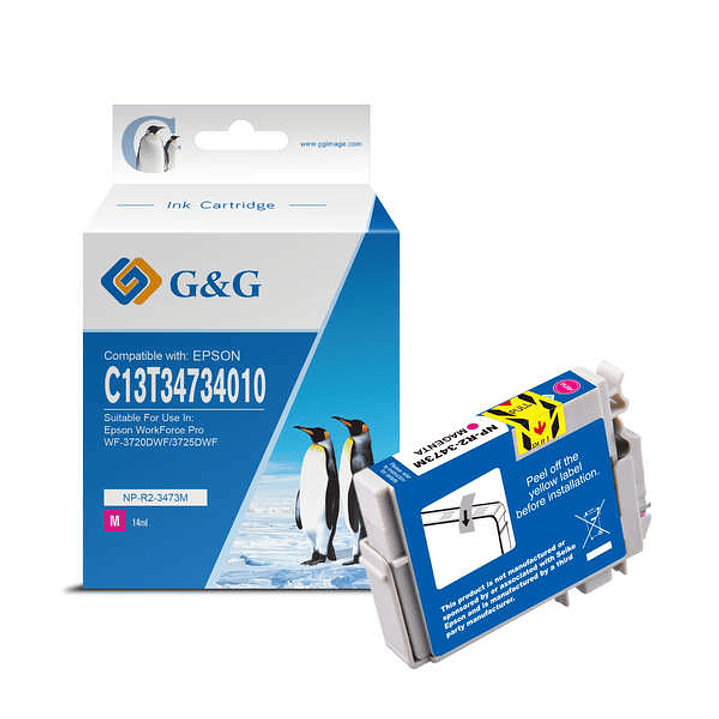 G&G Epson T3473/T3463 (34XL) Magenta Cartucho de Tinta Pigmentada Generico - Reemplaza C13T34734010/C13T34634010 1