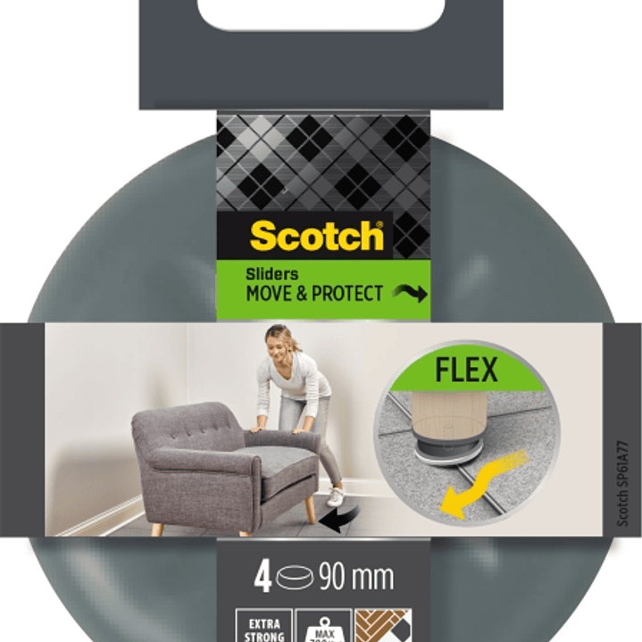 Scotch Move and Protect Flex Pack de 4 Patines Deslizantes Adhesivos - Diametro de 90mm - Soporta hasta 700kg - Color Gris 1
