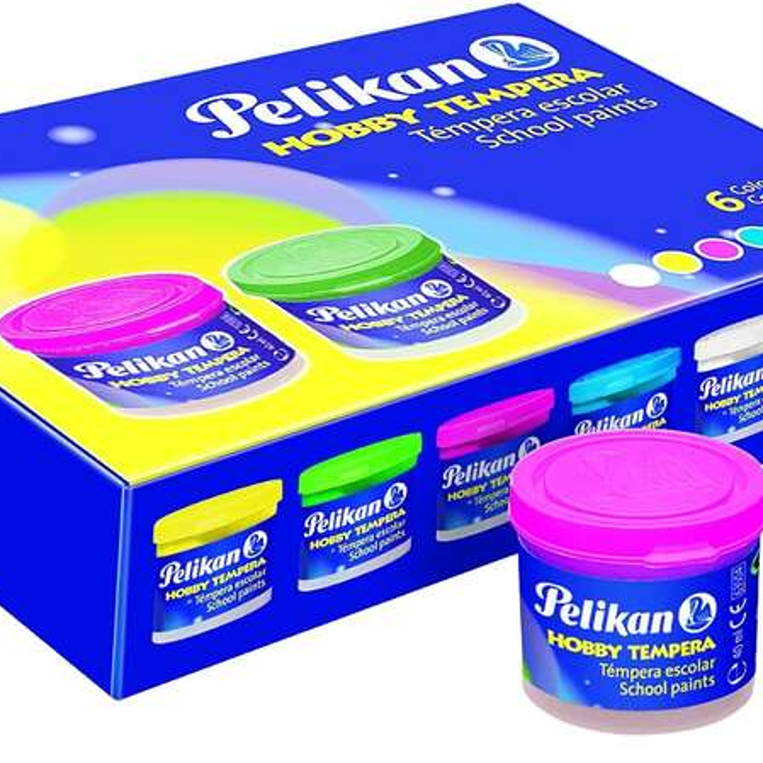Pelikan Pack de 6 Botes de Tempera 40ml + Pincel - Consistencia Pastosa - Resistente a la Luz - Colores Surtidos 1