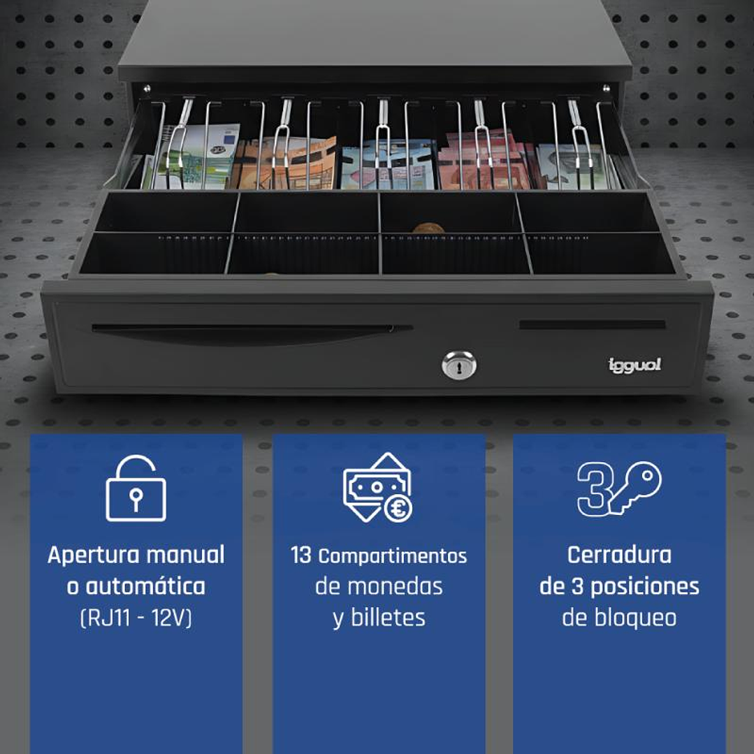 iggual Cajón Portamonedas IRON-50 42cm 5+8 negro 2