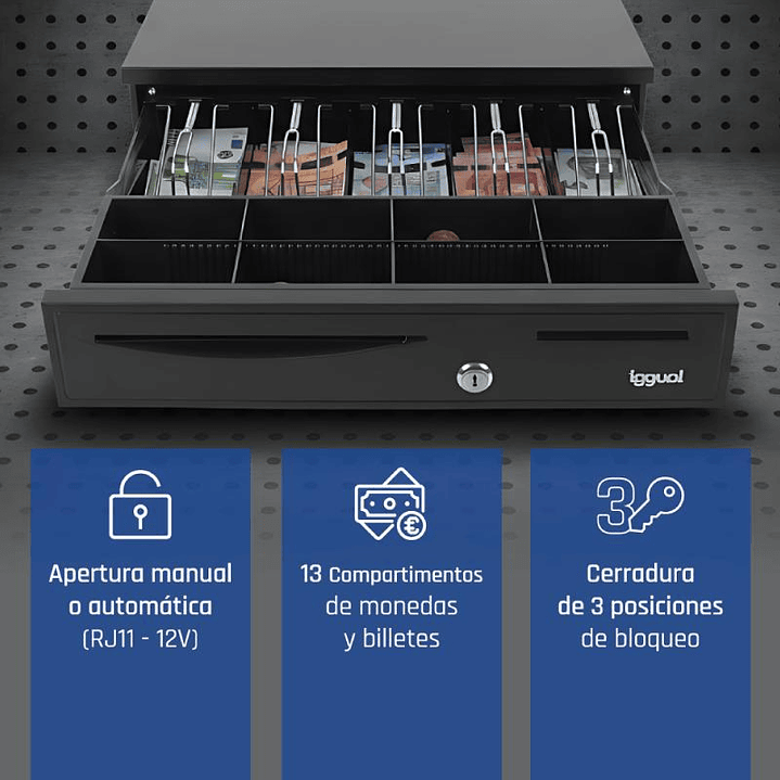 iggual Cajón Portamonedas IRON-50 42cm 5+8 negro 2