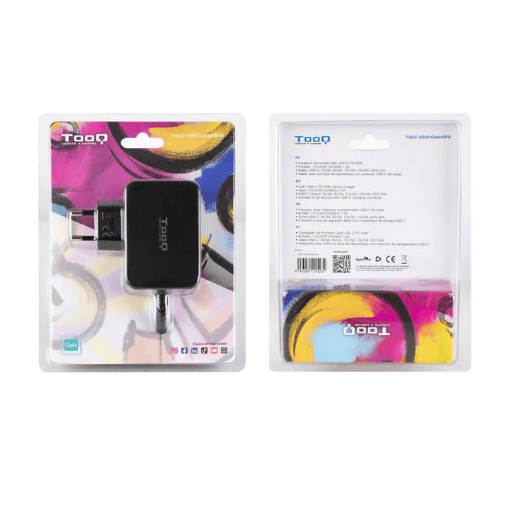 Tooq Cargador portátil GAN USB-C PD 45W Negro 4