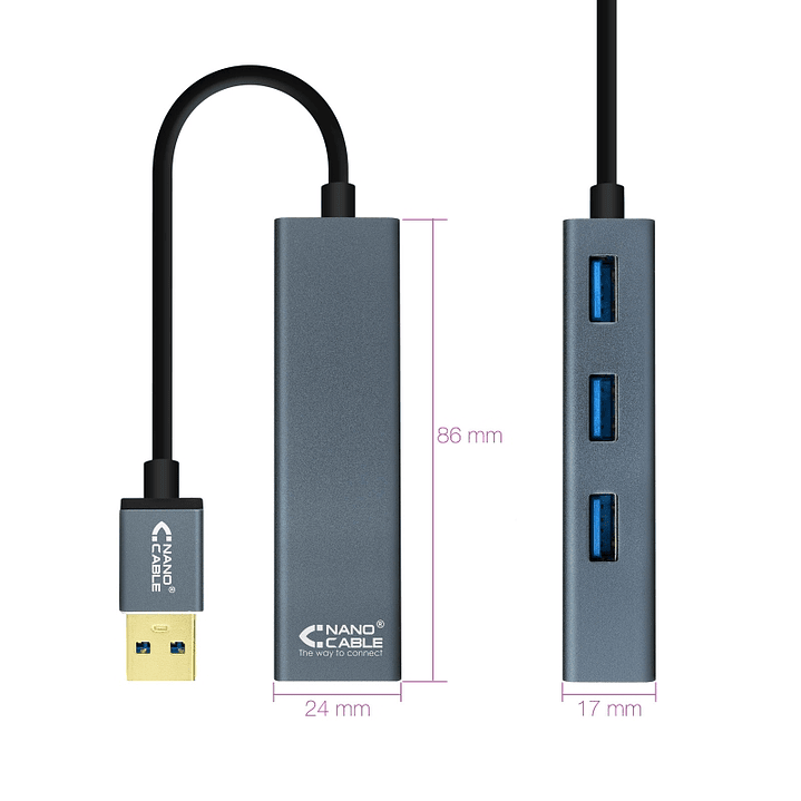 Nanocable Hub USB 3.0 4 x USB 3.0 10cm. Gris 2