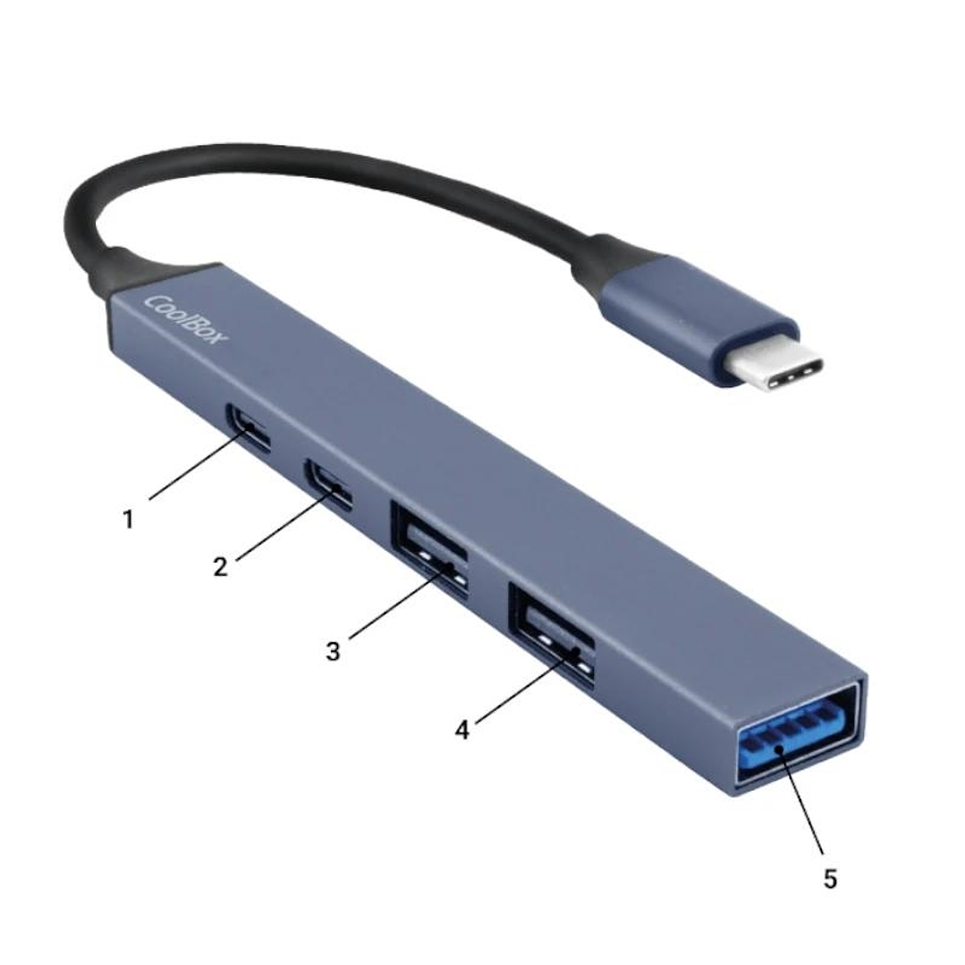 Coolbox HUB4 Lite USB-C/A 4 Puertos Aluminio 1
